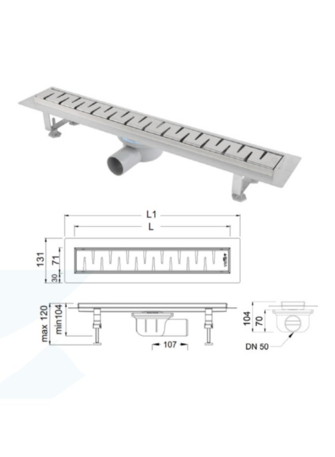 بيورا مصرف دش خطي ستانلس ستيل 304 بمخرج أفقي DN50 – قناة تصريف أرضية للحمام مع غطاء قابل للإزالة ومصيدة روائح وفلتر شعر وتصريف سريع 48 لتر في الدقيقة تصميم عصري متعدد المقاسات - Image 3